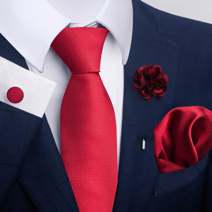 4Pcs Men's Attractive Bright Red Series Necktie Set - Style #3 - image 4