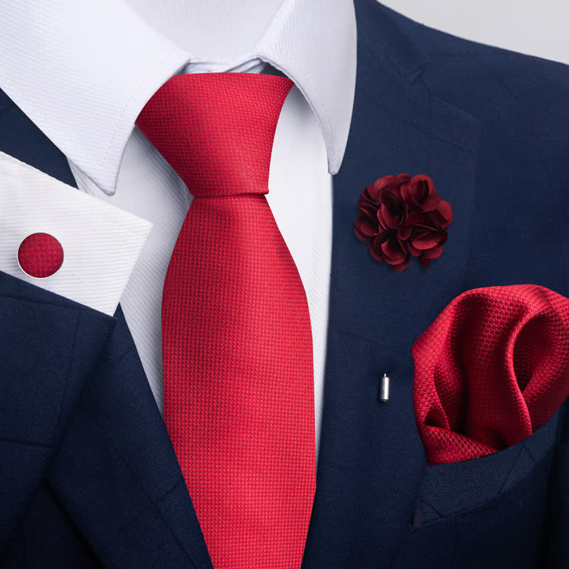 4Pcs Men's Attractive Bright Red Series Necktie Set - Style #3 - image 4