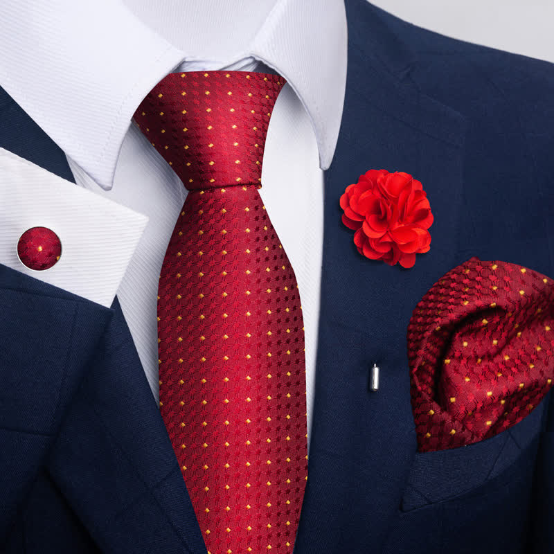 4Pcs Men's Attractive Bright Red Series Necktie Set - Style #1 - image 0