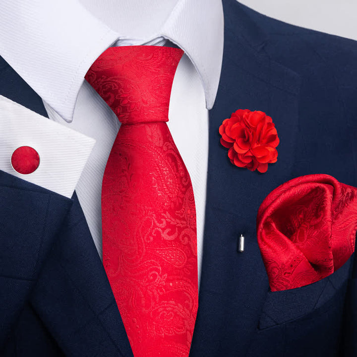 4Pcs Men's Attractive Bright Red Series Necktie Set - Style #4 - image 6