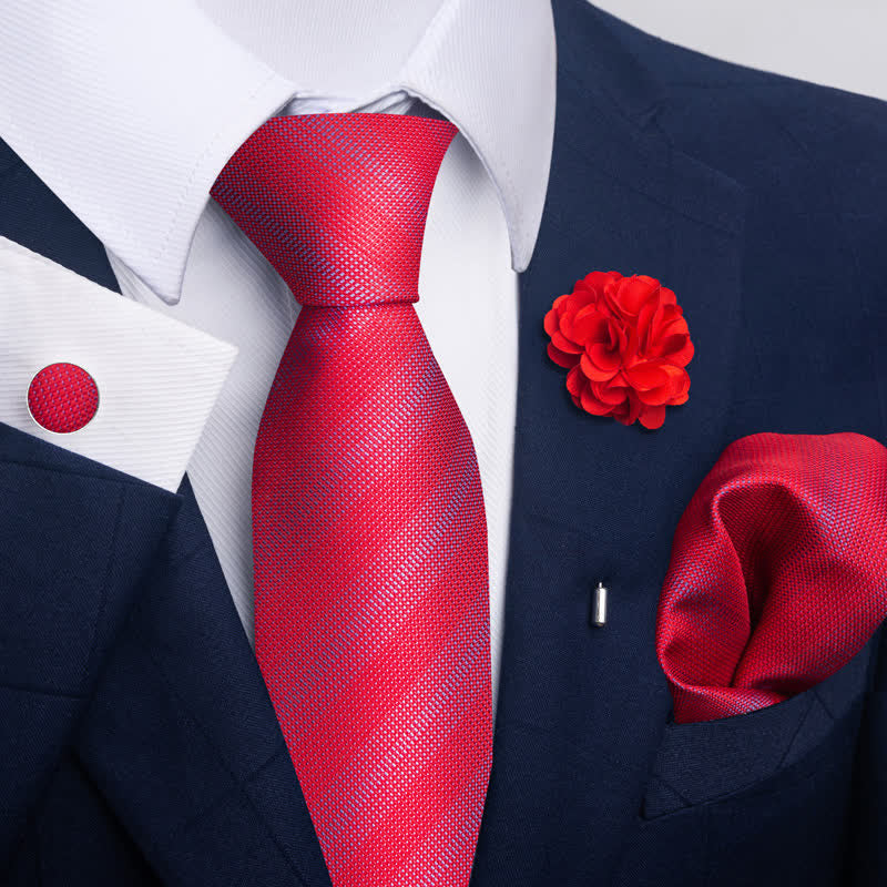 4Pcs Men's Attractive Bright Red Series Necktie Set - Style #5 - image 8