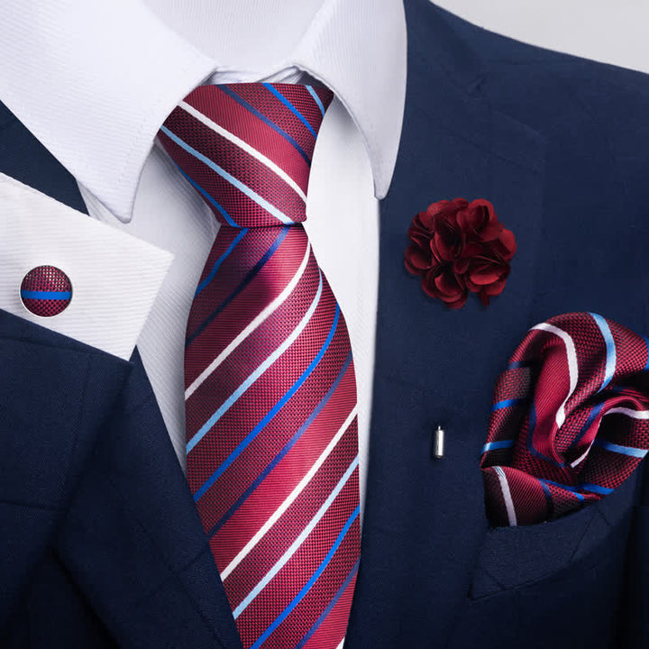 4Pcs Men's Attractive Bright Red Series Necktie Set - Style #7 - image 12