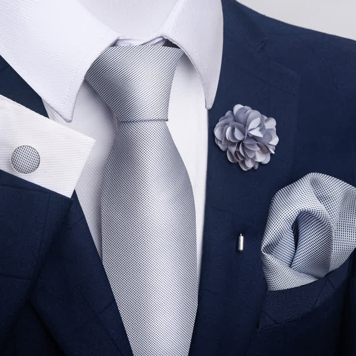 4Pcs Men's Modern Silver Gray Series Necktie Set - Style #3 - image 4