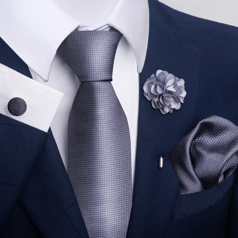 4Pcs Men's Modern Silver Gray Series Necktie Set - Style #4 - image 6