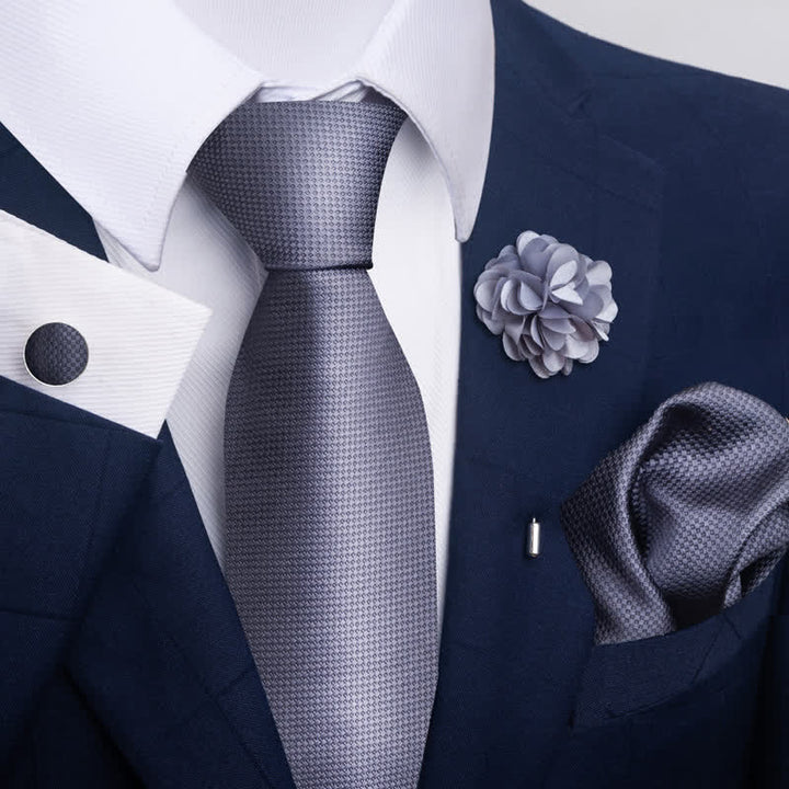 4Pcs Men's Modern Silver Gray Series Necktie Set - Style #4 - image 6