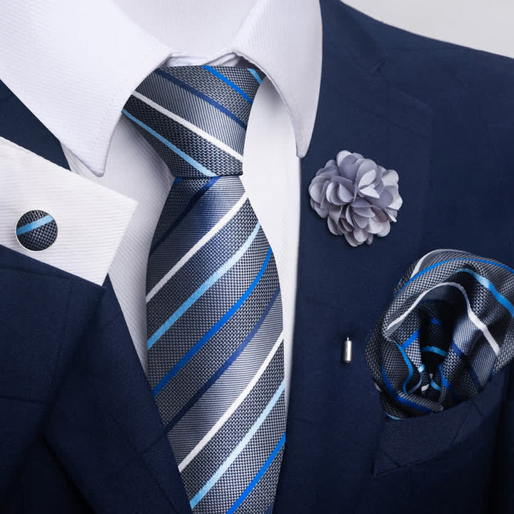 4Pcs Men's Modern Silver Gray Series Necktie Set - Style #5 - image 8