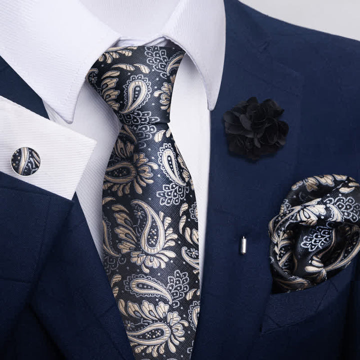 4Pcs Men's Modern Silver Gray Series Necktie Set - Style #6 - image 10