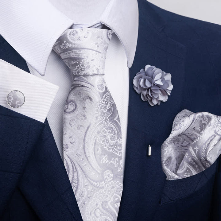 4Pcs Men's Modern Silver Gray Series Necktie Set - Style #2 - image 2