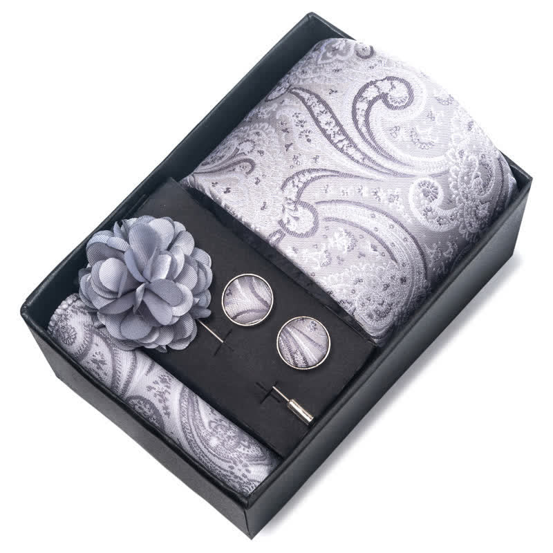 4Pcs Men's Modern Silver Gray Series Necktie Set - image 3