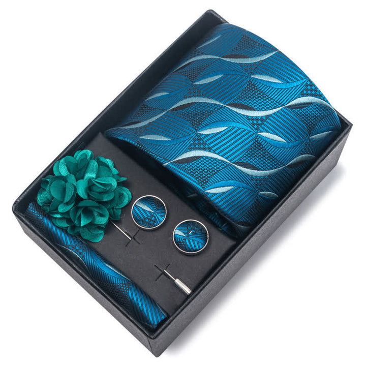 4Pcs Men's Blue Series Floral Striped Necktie Set - image 11
