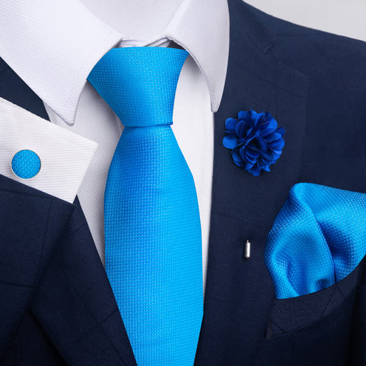 4Pcs Men's Blue Series Floral Striped Necktie Set - Style #2 - image 2