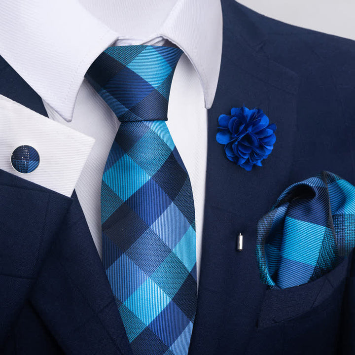 4Pcs Men's Blue Series Floral Striped Necktie Set - Style #5 - image 8