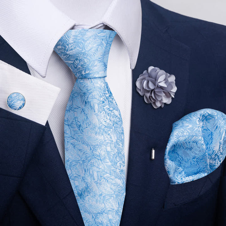 4Pcs Men's Blue Series Floral Striped Necktie Set - Style #1 - image 0
