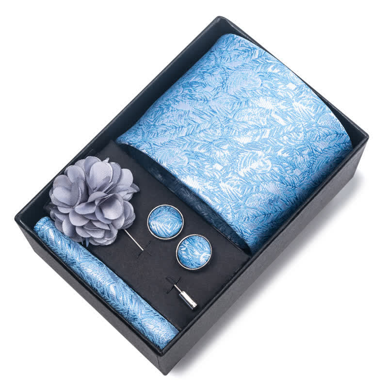 4Pcs Men's Blue Series Floral Striped Necktie Set - image 1