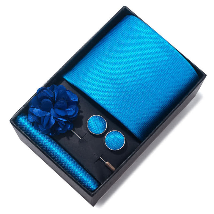 4Pcs Men's Blue Series Floral Striped Necktie Set - image 3