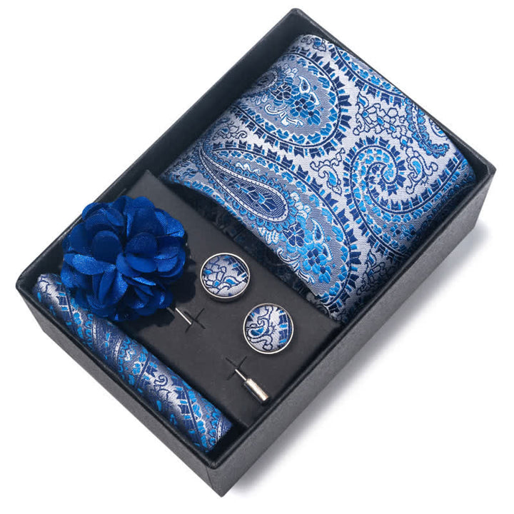 4Pcs Men's Blue Series Floral Striped Necktie Set - image 5