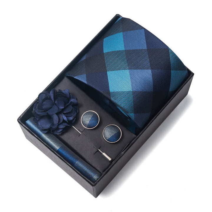 4Pcs Men's Blue Series Floral Striped Necktie Set - image 9