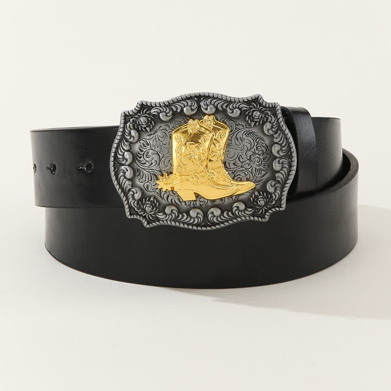 Men's Vintage Cowboy Boots Black Leather Belt - Black - 40 - image 0