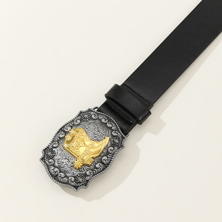 Men's Vintage Cowboy Boots Black Leather Belt - image 3