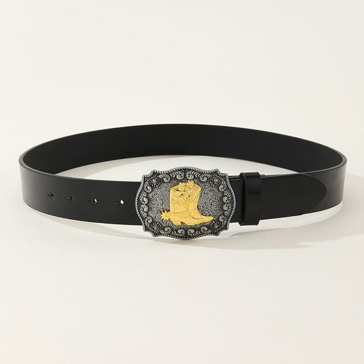Men's Vintage Cowboy Boots Black Leather Belt - image 1