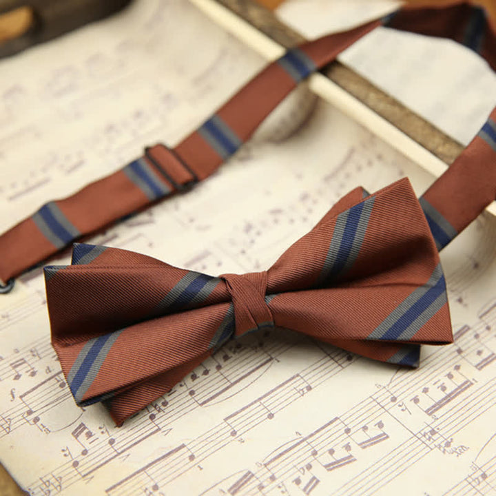 Men's Vintage Leaves Striped Twilled Bow Tie - Style #5 - image 6