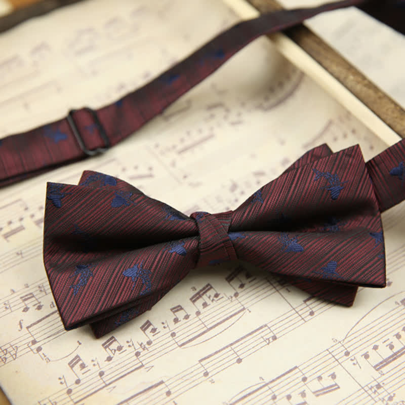 Men's Vintage Leaves Striped Twilled Bow Tie - Style #1 - image 1