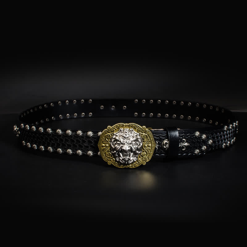 Men's Rock Monster Rivets Studded Leather Belt - image 7