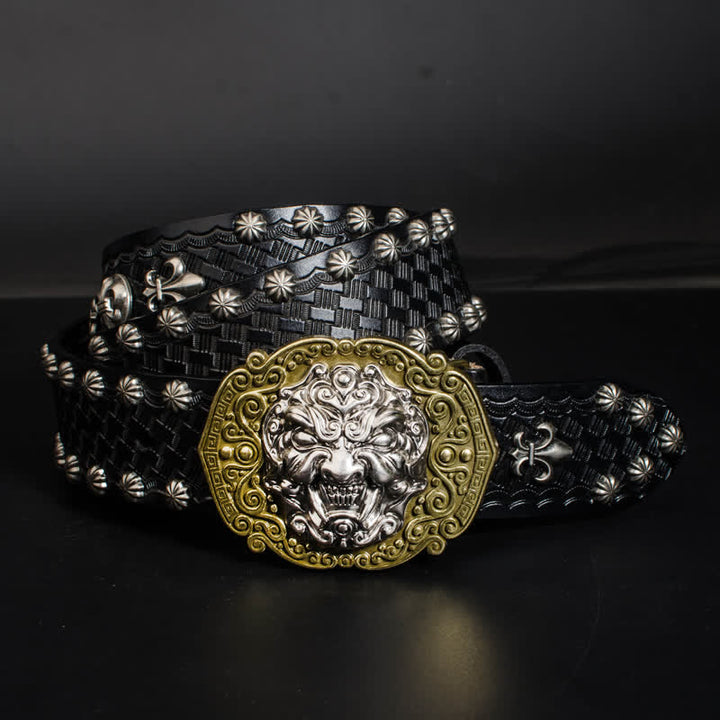 Men's Rock Monster Rivets Studded Leather Belt - Black - 44 - image 3