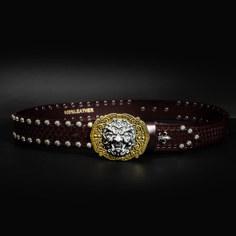 Men's Rock Monster Rivets Studded Leather Belt - image 2