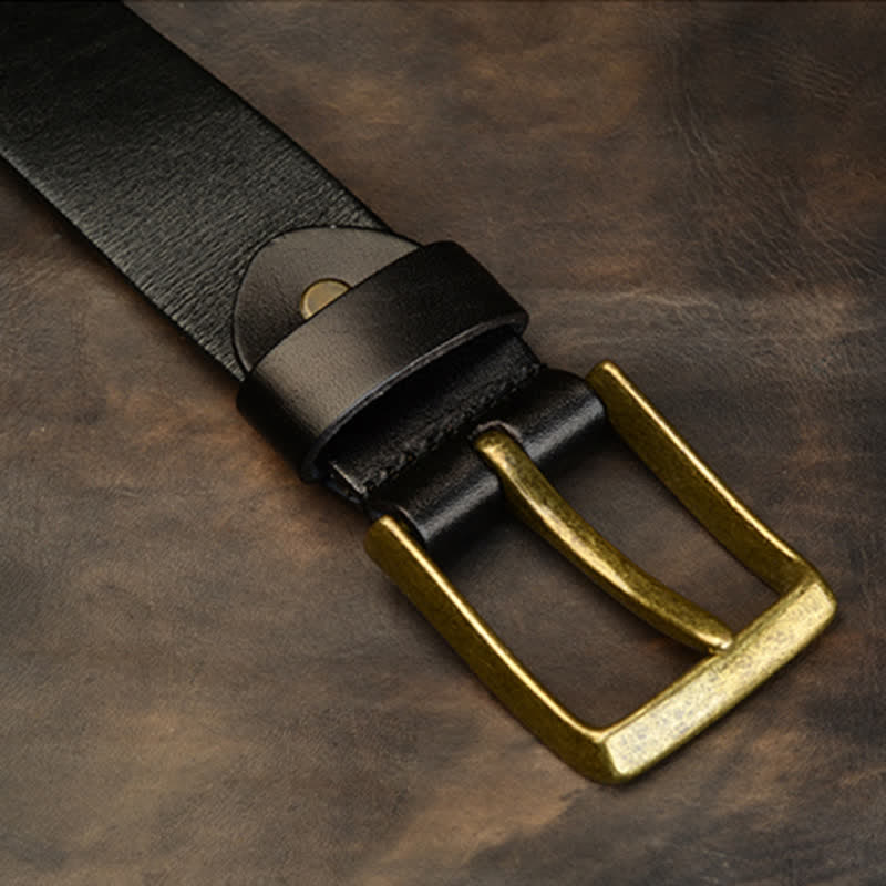 Men's Antique Gold Round Square Rivets Leather Belt - image 11