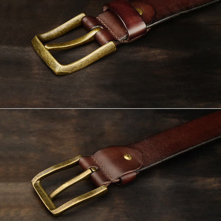 Men's Antique Gold Round Square Rivets Leather Belt - image 2
