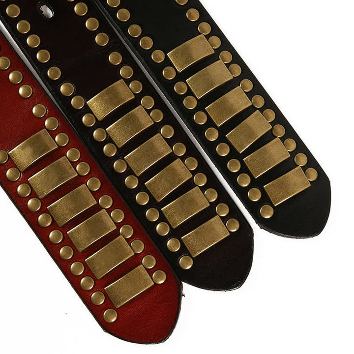 Men's Antique Gold Round Square Rivets Leather Belt - image 12