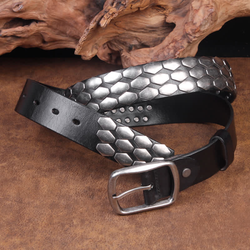 Men's Punk Fish Scale Flakes Rivets Leather Belt - image 8