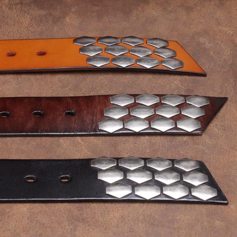 Men's Punk Fish Scale Flakes Rivets Leather Belt - image 5