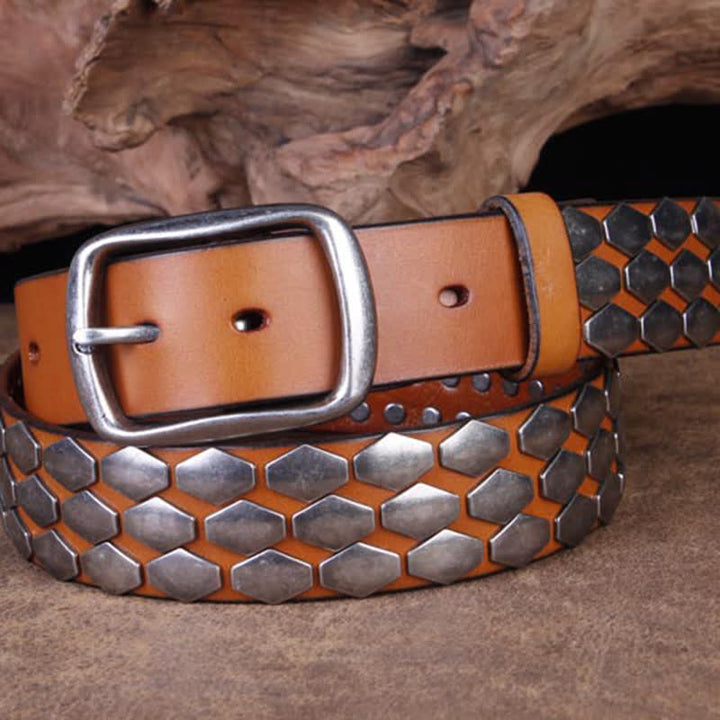 Men's Punk Fish Scale Flakes Rivets Leather Belt - image 13