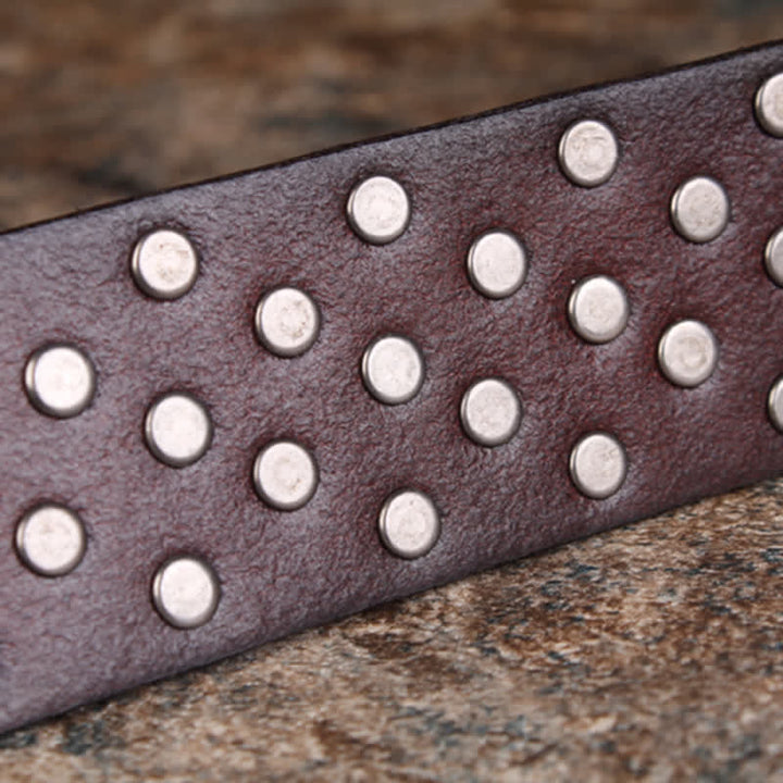 Men's Unique Maple Leaf Shape Rivets Leather Belt - image 7