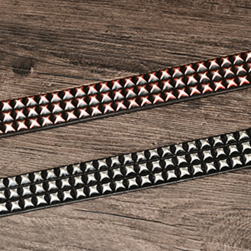 Men's Three Row Classic Pyramid Rivets Leather Belt - image 3