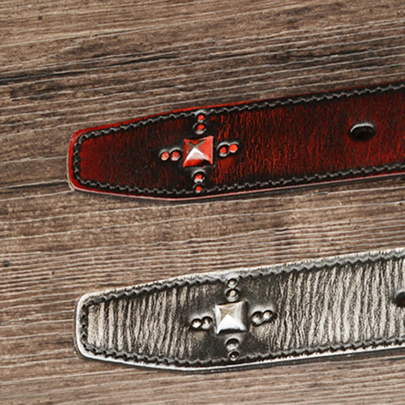 Men's Three Row Classic Pyramid Rivets Leather Belt - image 4