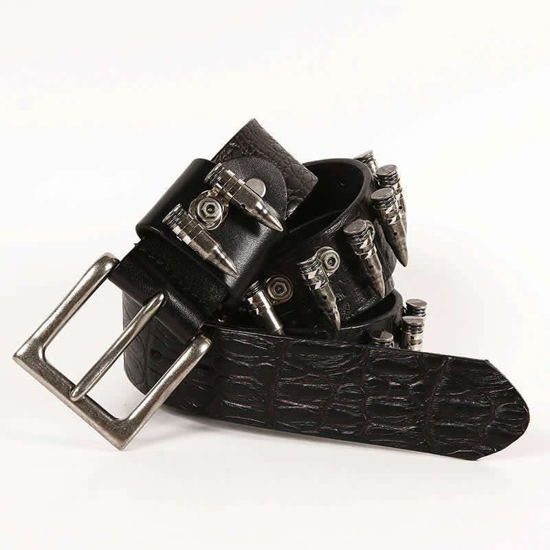 Men's Decorative Bullet Rivets Crocodile Pattern Leather Belt - image 1