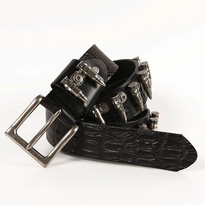 Men's Decorative Bullet Rivets Crocodile Pattern Leather Belt - image 1