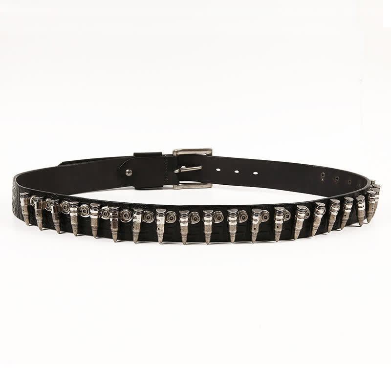 Men's Decorative Bullet Rivets Crocodile Pattern Leather Belt - image 7