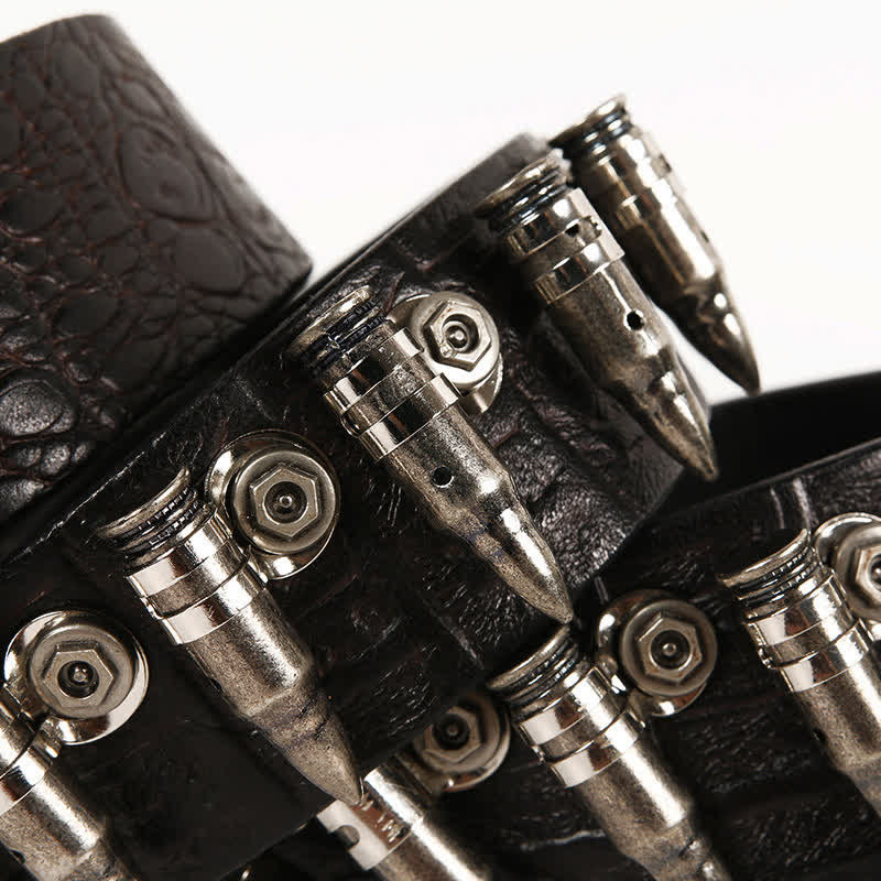 Men's Decorative Bullet Rivets Crocodile Pattern Leather Belt - image 4