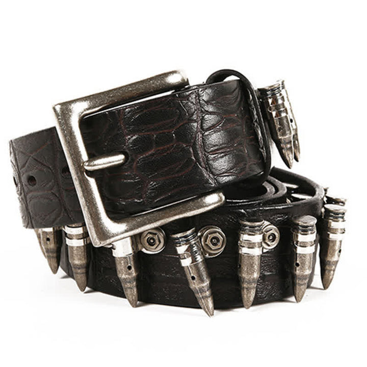 Men's Decorative Bullet Rivets Crocodile Pattern Leather Belt - image 2