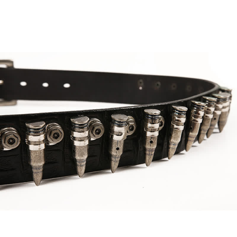 Men's Decorative Bullet Rivets Crocodile Pattern Leather Belt - image 5