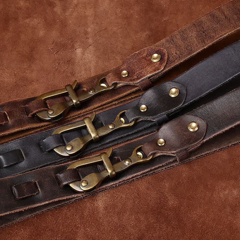 Men's Retro Distressed Hook Buckle Cavalry Leather Belt - image 1