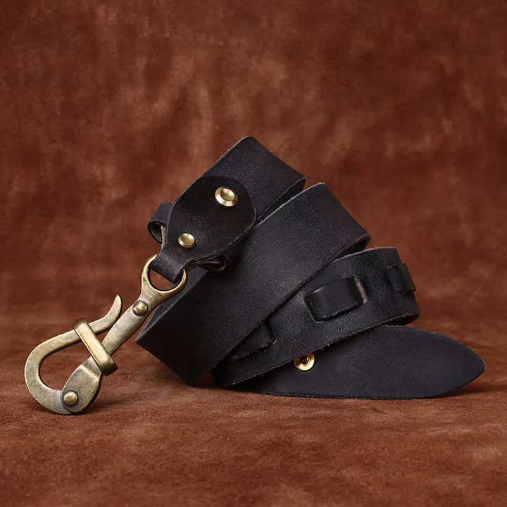 Men's Retro Distressed Hook Buckle Cavalry Leather Belt - image 6