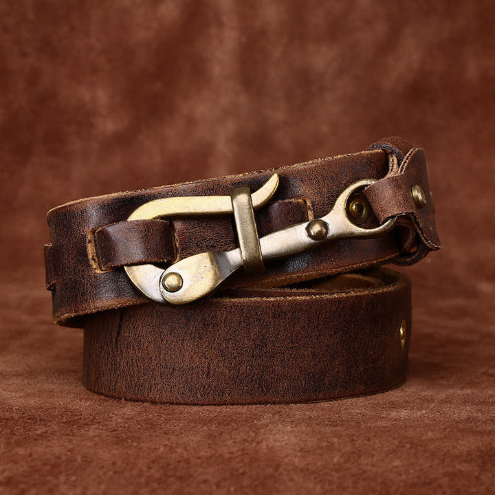 Men's Retro Distressed Hook Buckle Cavalry Leather Belt - Yellowish-Brown - 46 - image 0