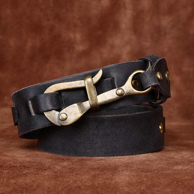 Men's Retro Distressed Hook Buckle Cavalry Leather Belt - Black - 46 - image 5