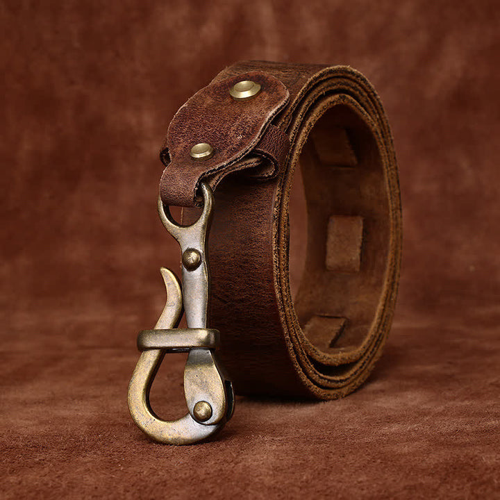 Men's Retro Distressed Hook Buckle Cavalry Leather Belt - image 3