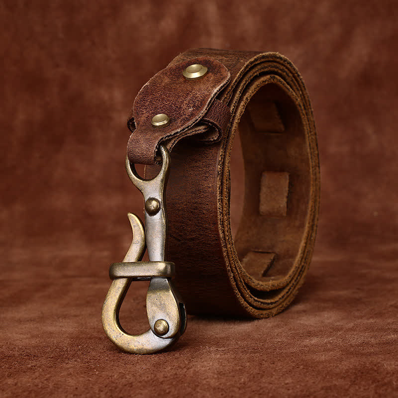 Men's Retro Distressed Hook Buckle Cavalry Leather Belt - image 3